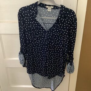 Elegant Navy Polka Dot Button Down Shirt